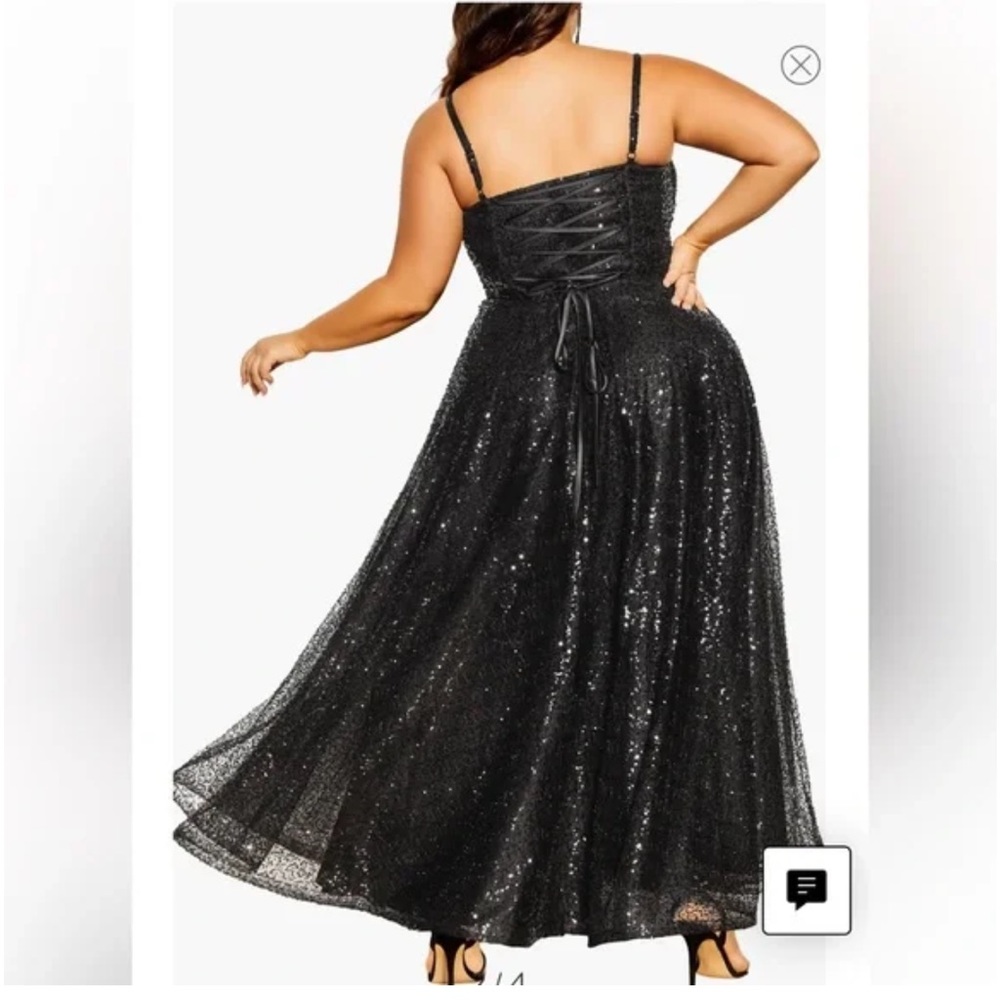 City Chic Black Sequin V-Neck Spaghetti Strap Gown - Picture 2 of 16